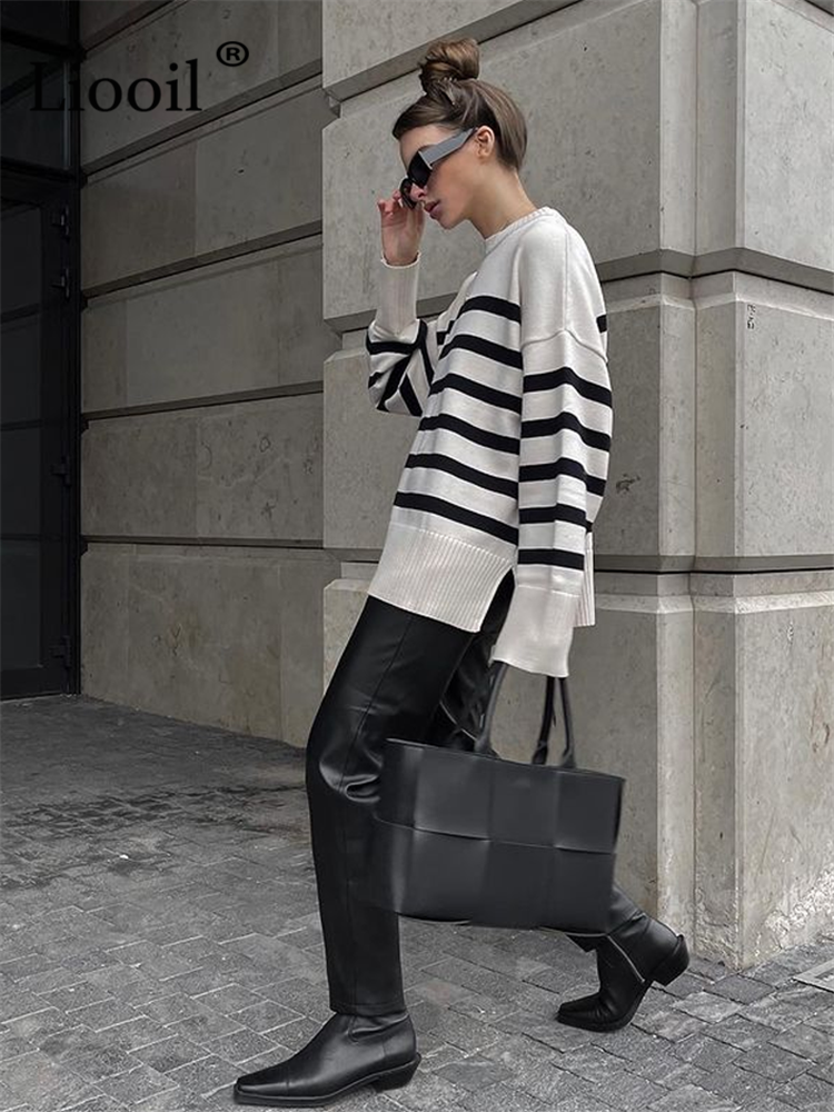 Breton-Stripe Oversized Knit Sweater “Adele”