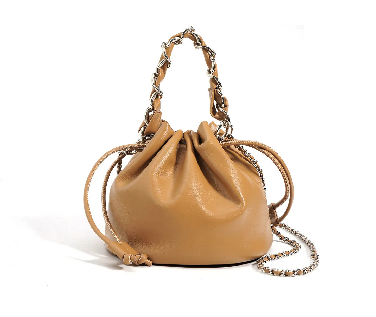 Women's Leather Drawstring Crossbody Bucket Bag