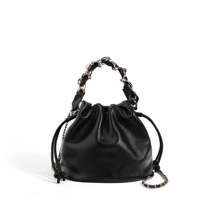 Women's Leather Drawstring Crossbody Bucket Bag