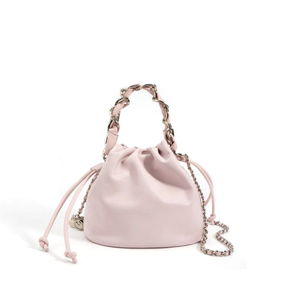 Women's Leather Drawstring Crossbody Bucket Bag