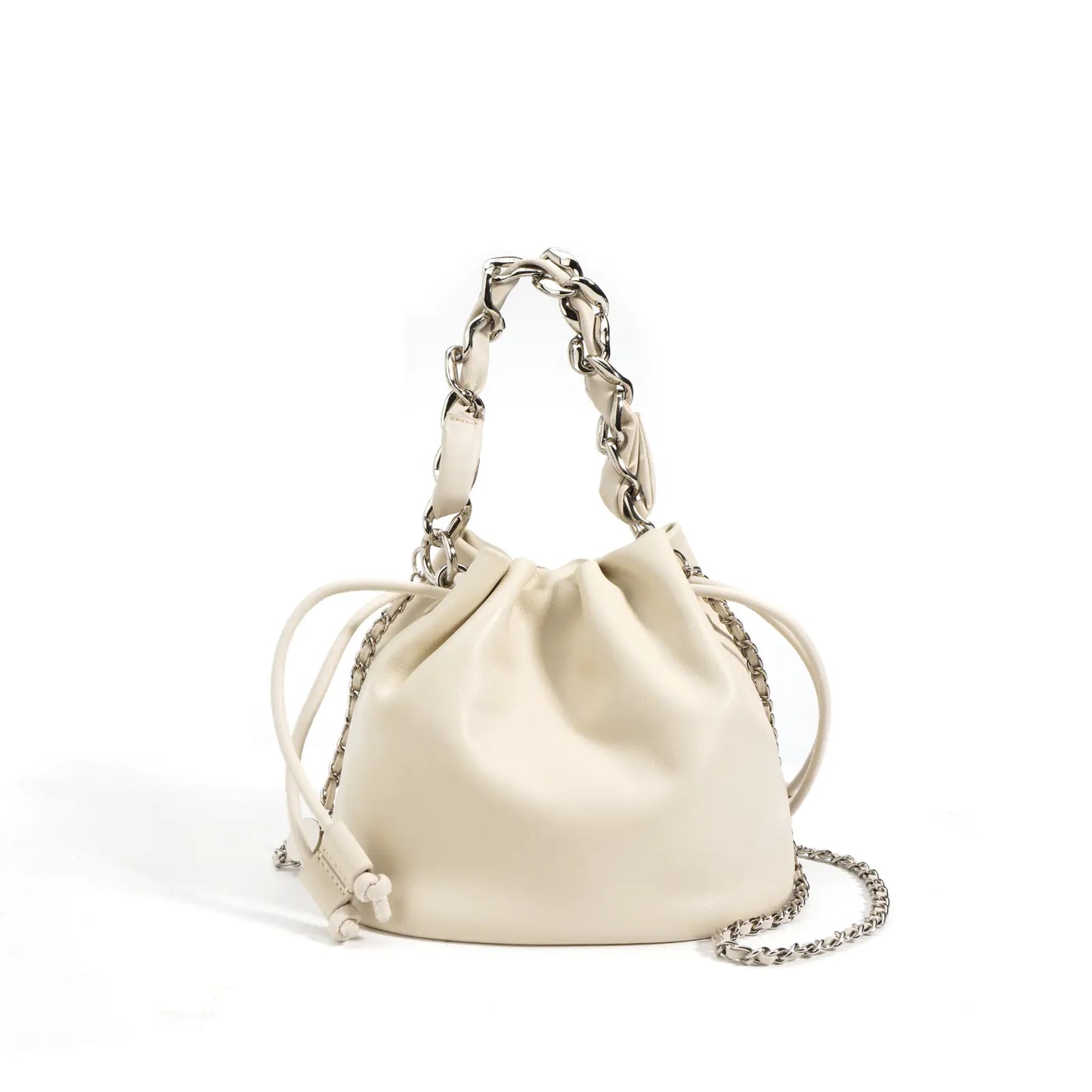 Women's Leather Drawstring Crossbody Bucket Bag