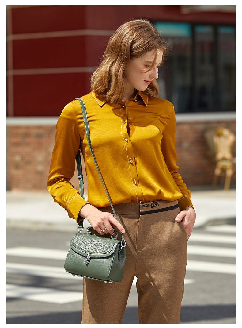 Croc-Embossed Leather Top-Handle Bag