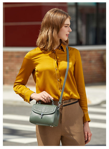 Croc-Embossed Leather Top-Handle Bag