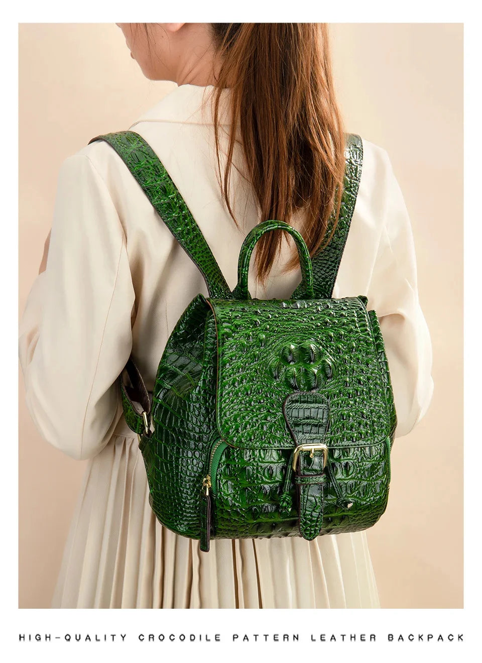 Rucksack aus Leder in Kroko-Optik