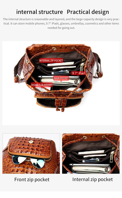 Rucksack aus Leder in Kroko-Optik