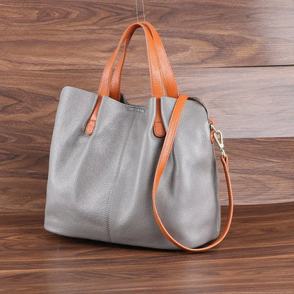 Simple Casual Soft Leather Tote Bag for Women