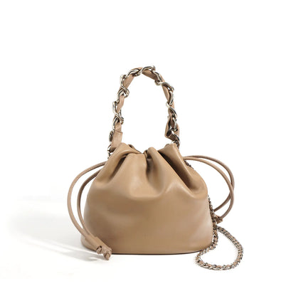 Women's Leather Drawstring Crossbody Bucket Bag