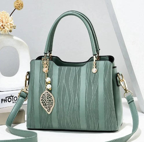 Faux Leather (PU) Handbag with Leaf Charm