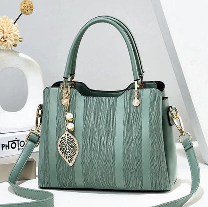 Faux Leather (PU) Handbag with Leaf Charm