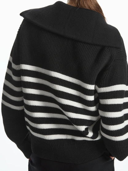 Half-Zip Sailor-Collar Striped Sweater “Gaia”