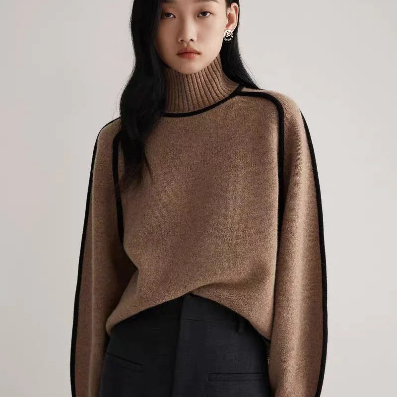 Stehkragenpullover mit Kontrastpaspel „Viola“
