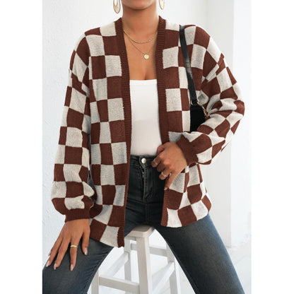 Checkerboard Knit Cardigan “Ingrid”