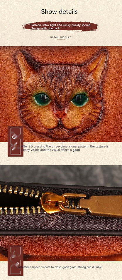 Hand-Painted Cat Leather Wallet