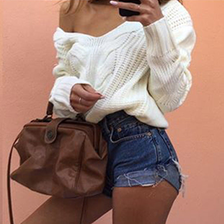 Zopfstrick-Pullover mit V-Ausschnitt „Marina“