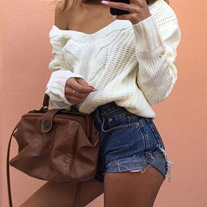 Zopfstrick-Pullover mit V-Ausschnitt „Marina“