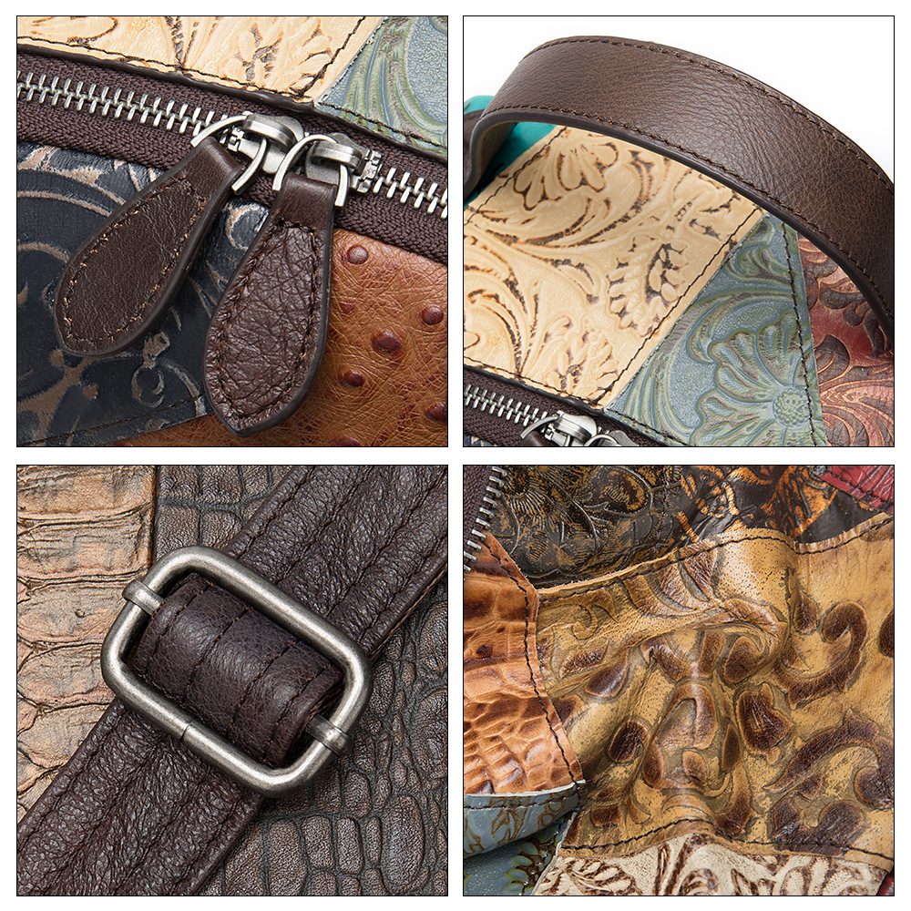 Patchwork-Lederrucksack mit Blumenmuster