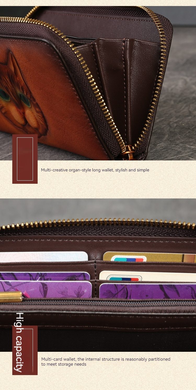 Hand-Painted Cat Leather Wallet