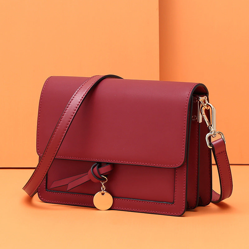 Leather Flap Crossbody Bag with Charm