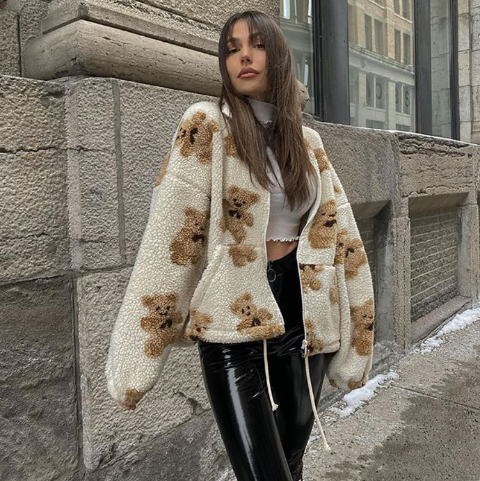 Teddyjacke mit Bären-Print „Rosalind“