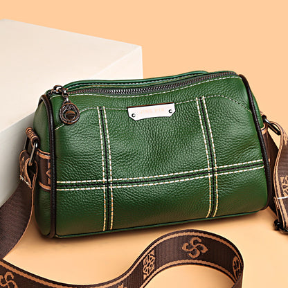 Stitched Leather Barrel Shoulder Bag