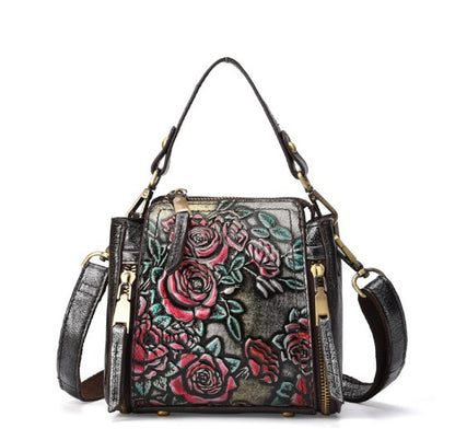 Floral Embossed Leather Handbag
