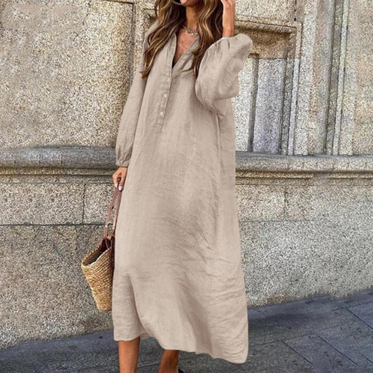 Leinen-Maxikleid mit V-Ausschnitt „Marlene"