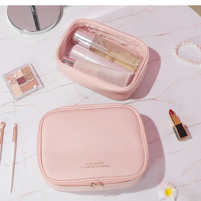 2-Piece Faux Leather (PU) Travel Makeup Bag Set