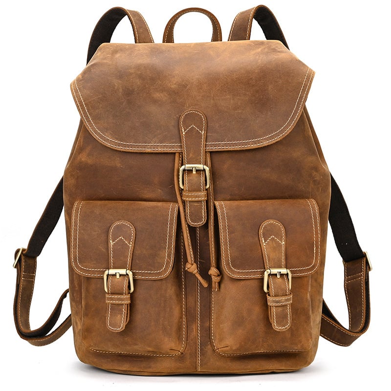 Vintage-Lederrucksack mit Kordelzug