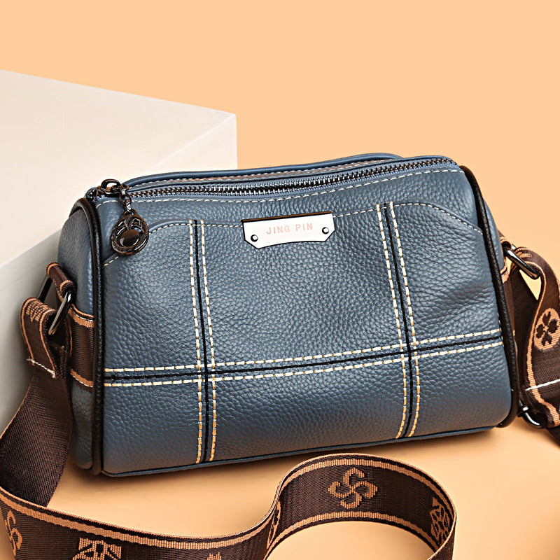 Stitched Leather Barrel Shoulder Bag