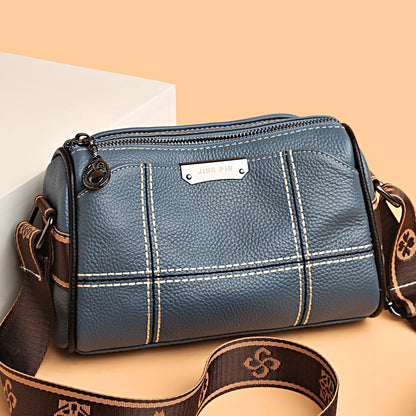 Stitched Leather Barrel Shoulder Bag