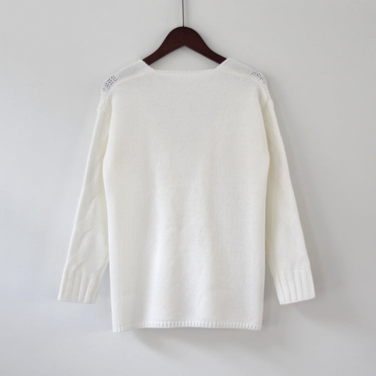 Zopfstrick-Pullover mit V-Ausschnitt „Marina“