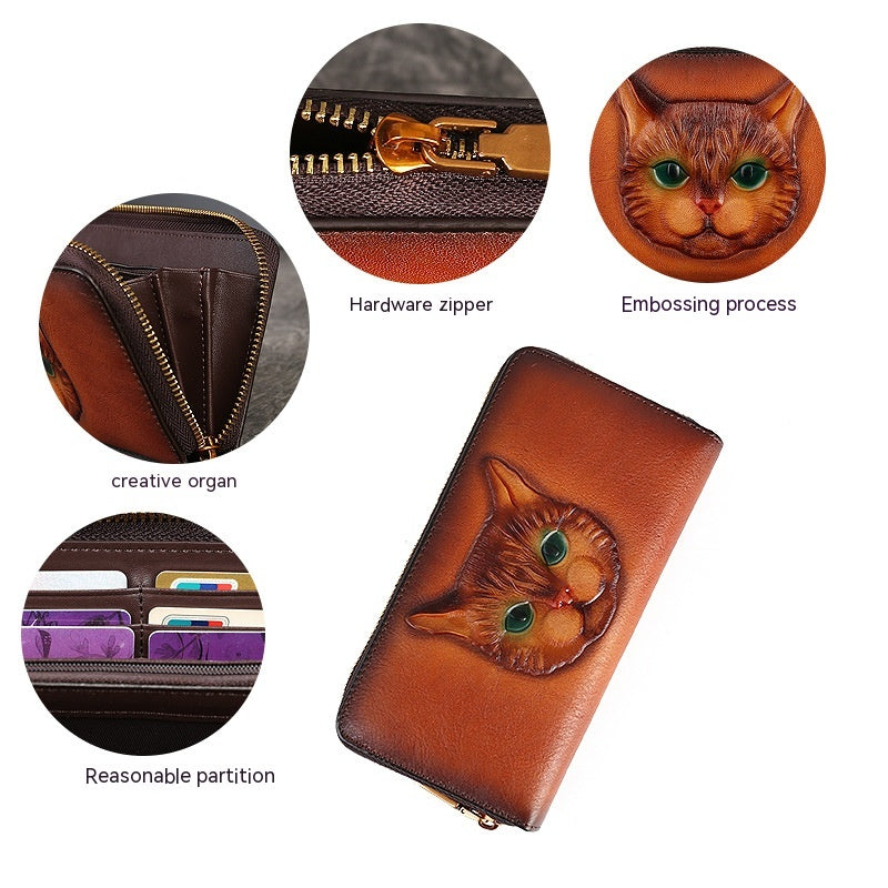 Hand-Painted Cat Leather Wallet