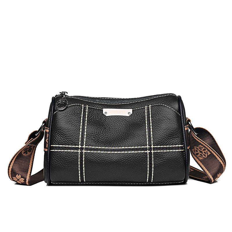 Stitched Leather Barrel Shoulder Bag