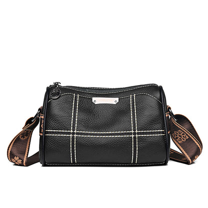 Stitched Leather Barrel Shoulder Bag