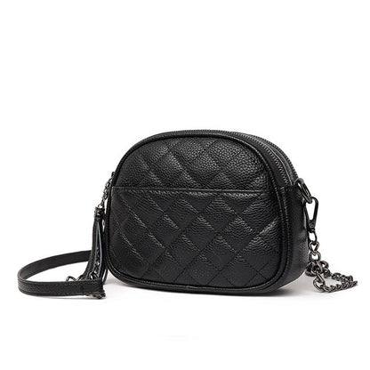Quilted Leather Oval Crossbody Bag
