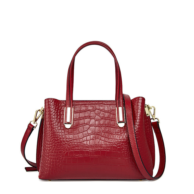 Croc-Embossed Leather Handbag