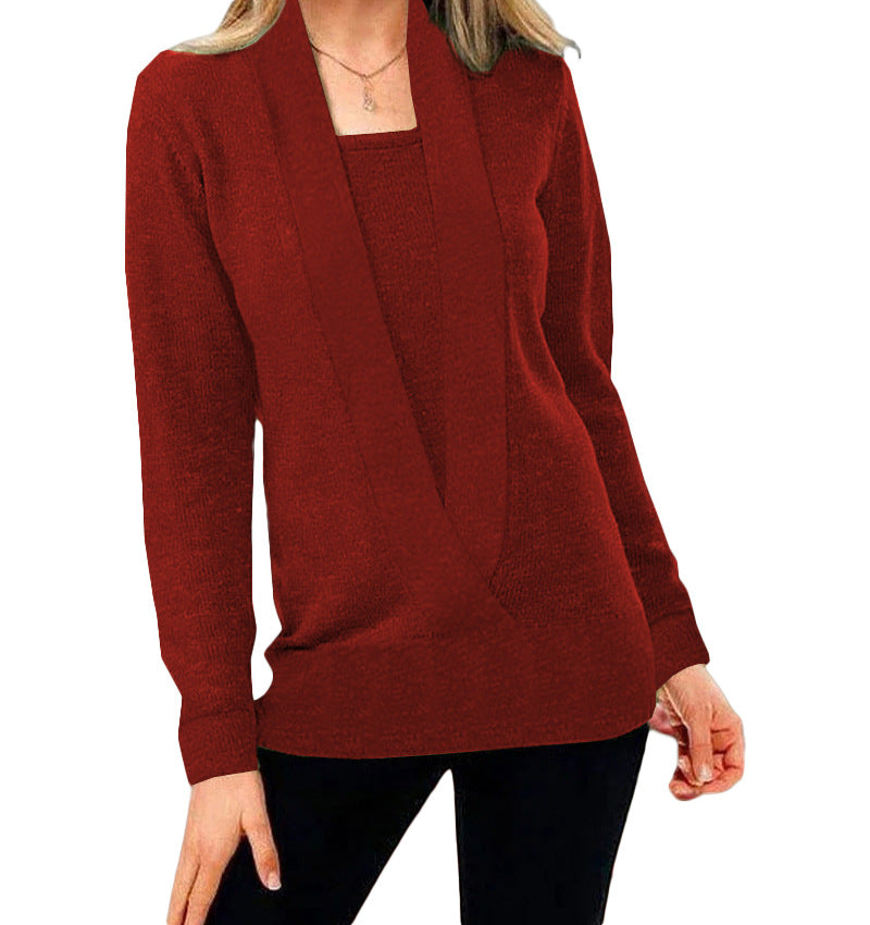 Strickpullover mit tiefem V-Ausschnitt im Lagen-Look „Carmen“