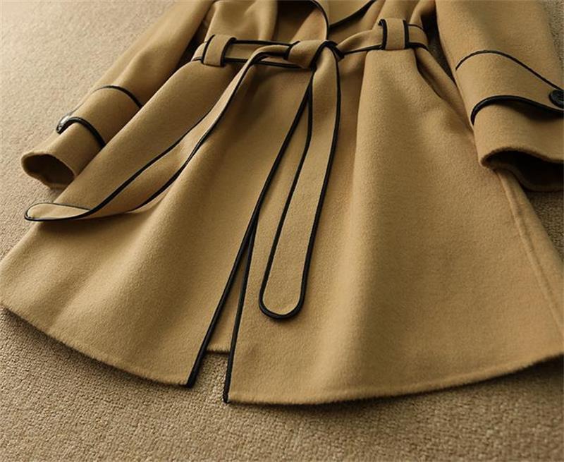 Belted Wool-Look Coat with Contrast Piping “Edith”