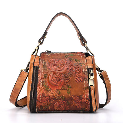Floral Embossed Leather Handbag