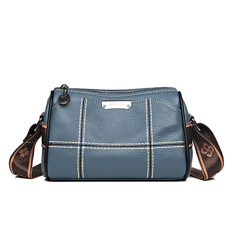 Stitched Leather Barrel Shoulder Bag