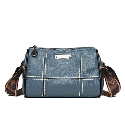 Stitched Leather Barrel Shoulder Bag