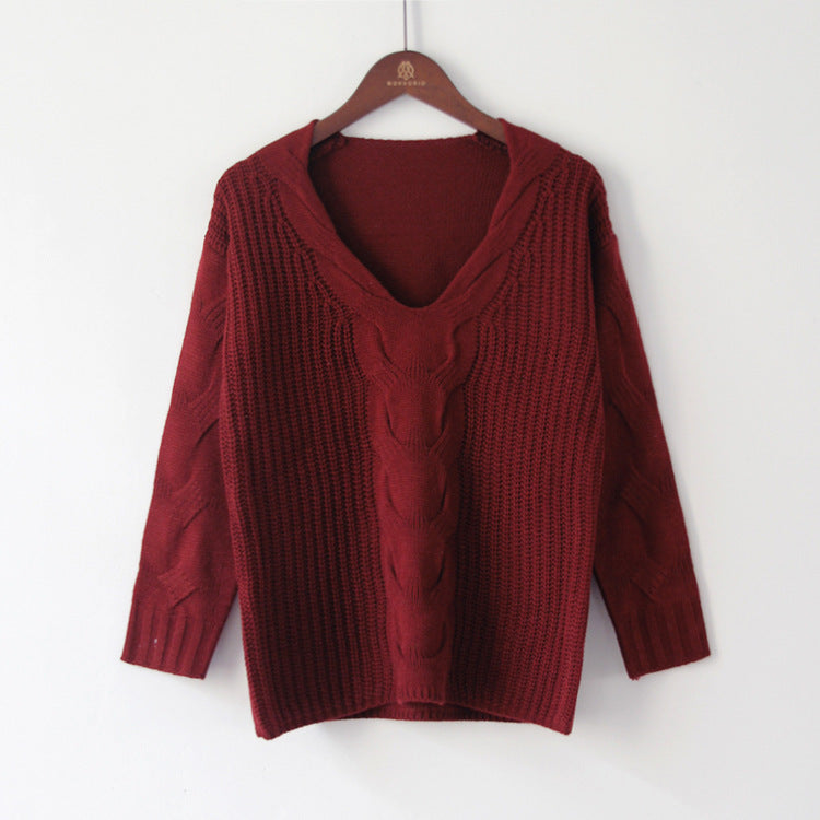 Zopfstrick-Pullover mit V-Ausschnitt „Marina“