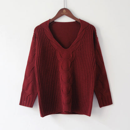 Zopfstrick-Pullover mit V-Ausschnitt „Marina“