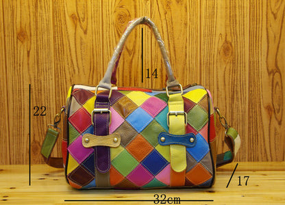 Patchwork Cowhide Boston Bag