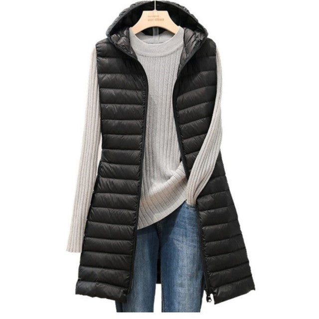 Long Hooded Puffer Vest “Inga”