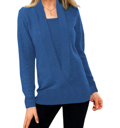 Strickpullover mit tiefem V-Ausschnitt im Lagen-Look „Carmen“