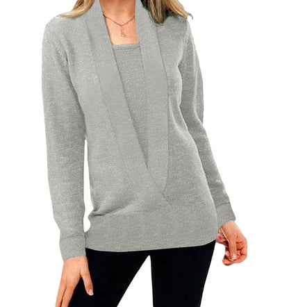 Strickpullover mit tiefem V-Ausschnitt im Lagen-Look „Carmen“