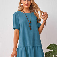 Ladies Short Sleeve Cotton Linen Dress