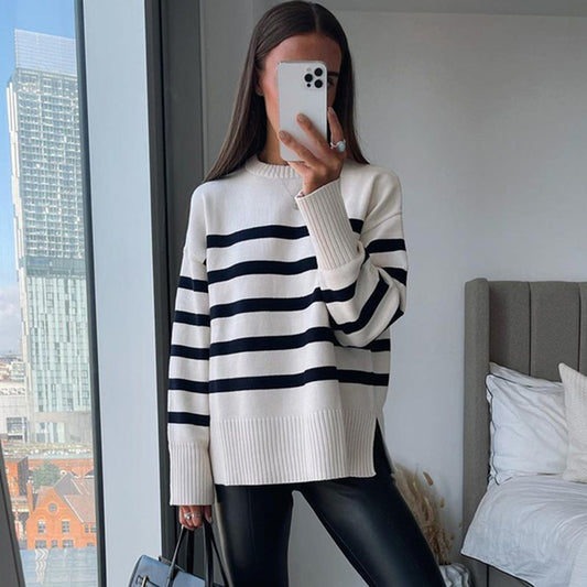 Oversize-Strickpullover mit Bretonstreifen „Adele“