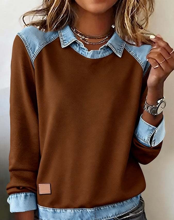Strickpullover mit Denim-Kragen „Noemi“